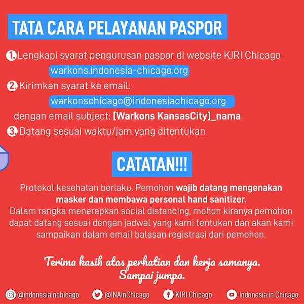 Teman2 yang di Kansas City dan sekitar nya, kalo perlu perpanjang paspor Indonesia, KJRI Chicago