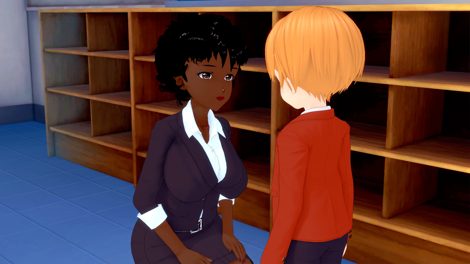 The second image is from a scene involving the homeroom teacher, Rose Bonhe...