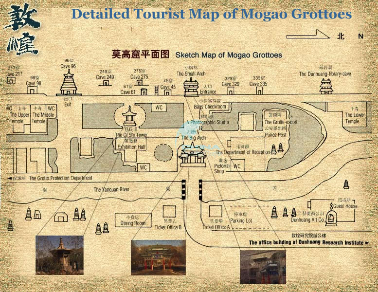 [Bassin du Tarim] Cité état de Touen-Houang (Dunhuang, 敦煌市) Nouvelle version Detailed-Tourist-Map-of-Mogao-Grottoes
