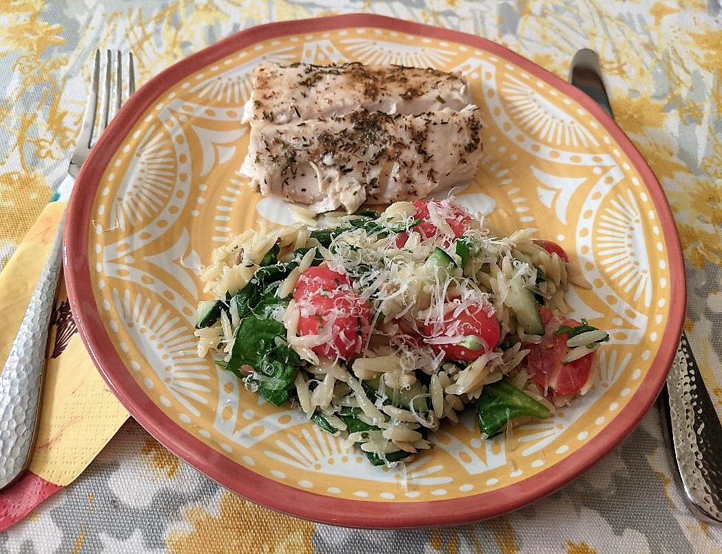 Ever Ready Lenten SpecialMahi Mahi with Spinach Orzo Salad with Lemon