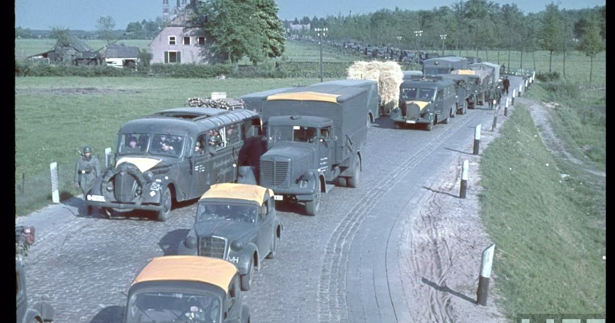 World War II in Color Wehrmacht Traffic Jam in the West 1940