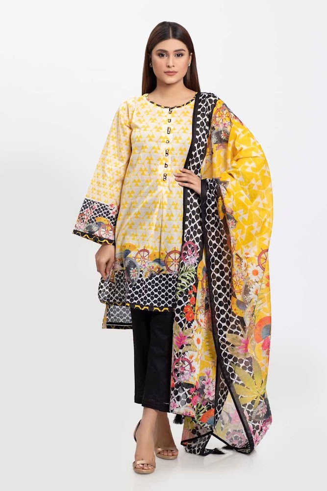 Bonanza Satrangi Yellow & Black Lawn suit