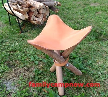 キャンプ用に折りたたみいすをDIY<レザーと100均すりこぎで作った