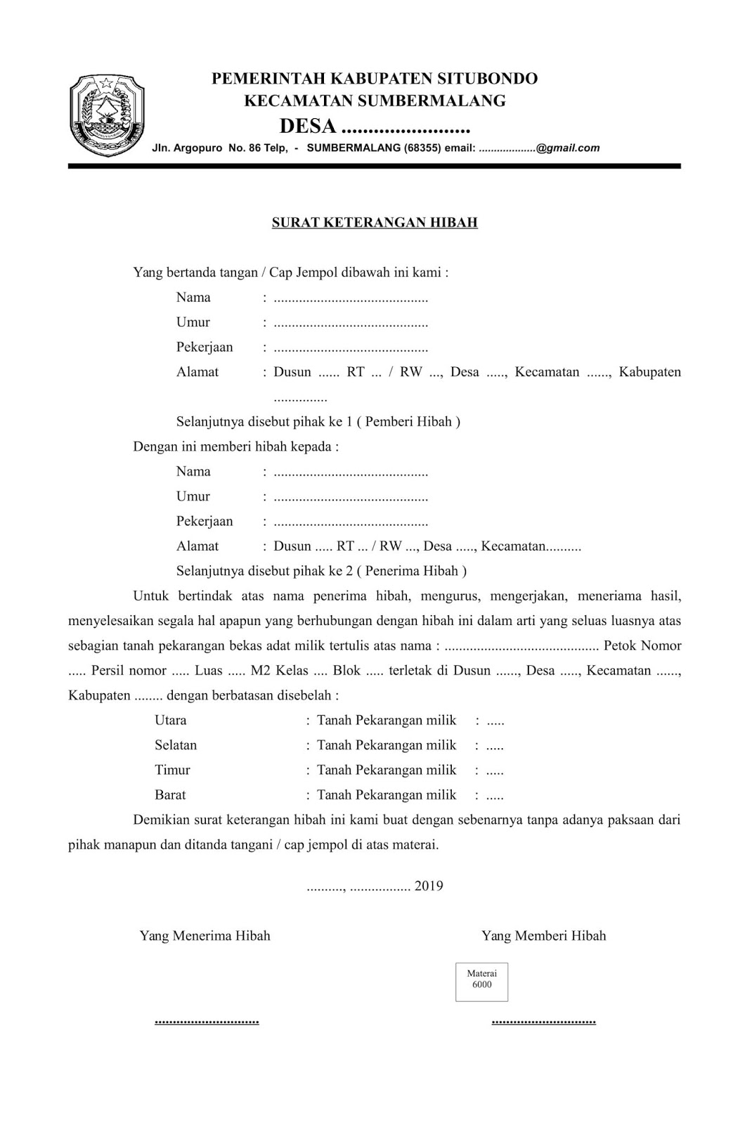 Format Surat Keterangan Hibah - antapedia.com