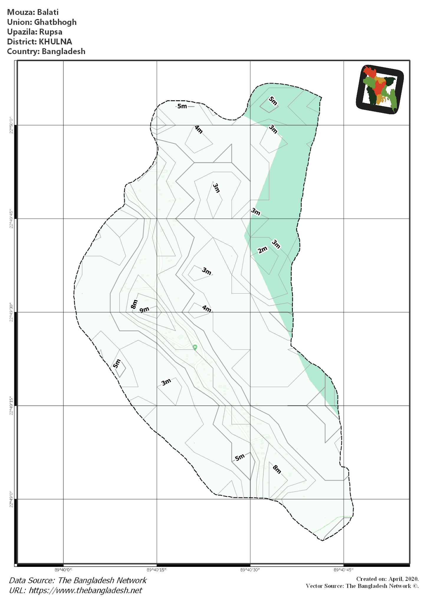 Map of Balati Mouza of Rupsa Upazila, KHULNA, Bangladesh.