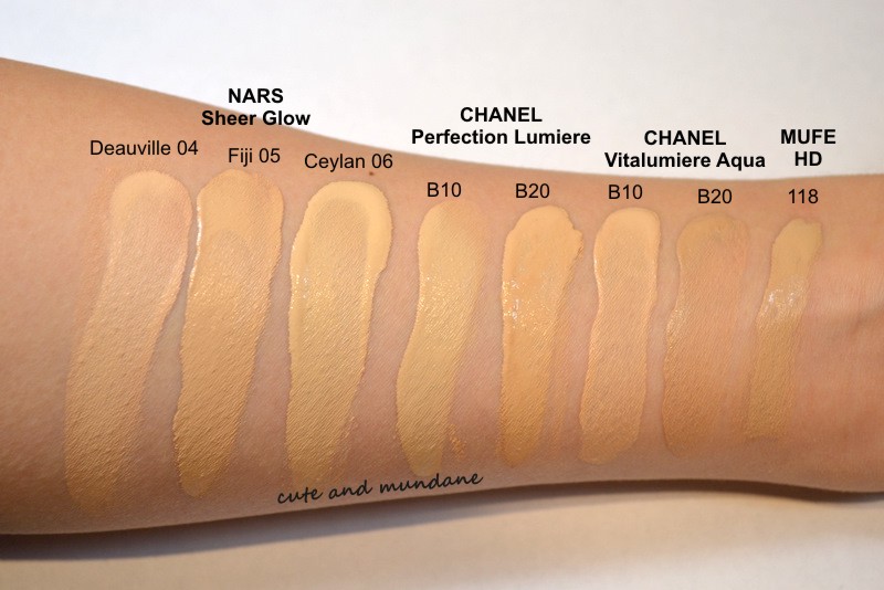 Cute and Mundane: Foundation swatches - NARS, Chanel, and MUFE
