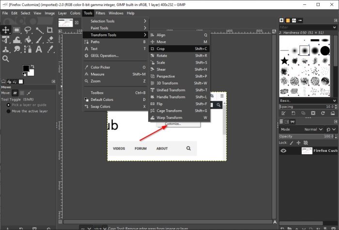 Обрезка, поворот и изменение размера изображения в GIMP