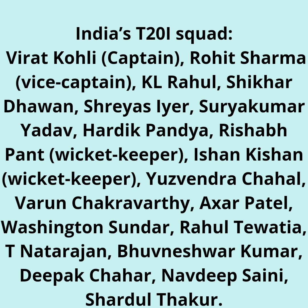 India T20 Squad vs England: