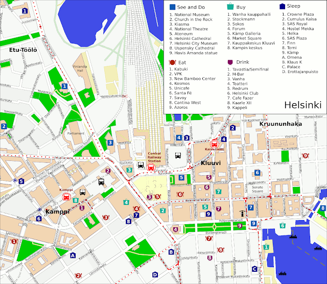 Mapa do centro de Helsinque