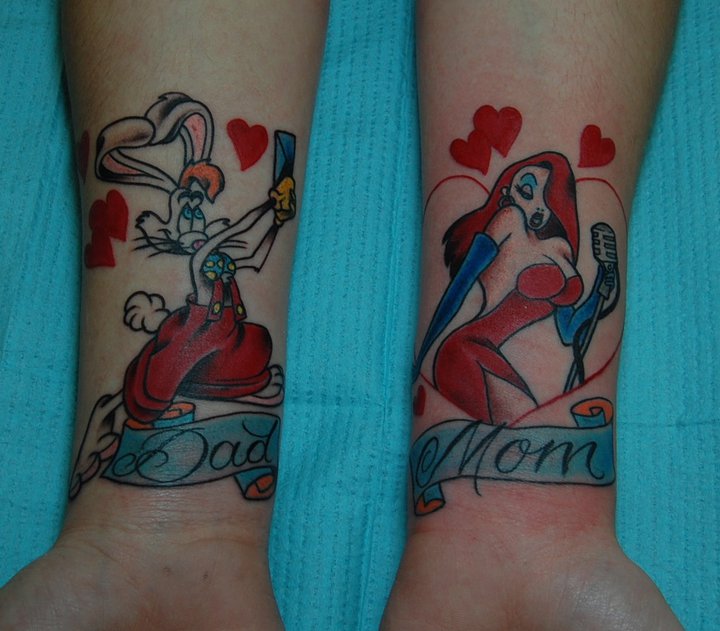 Roger and Jessica Rabbit Tattoo by Joseph Haefs