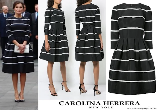Queen Letizia wore Carolina Herrera striped fit and flare dres