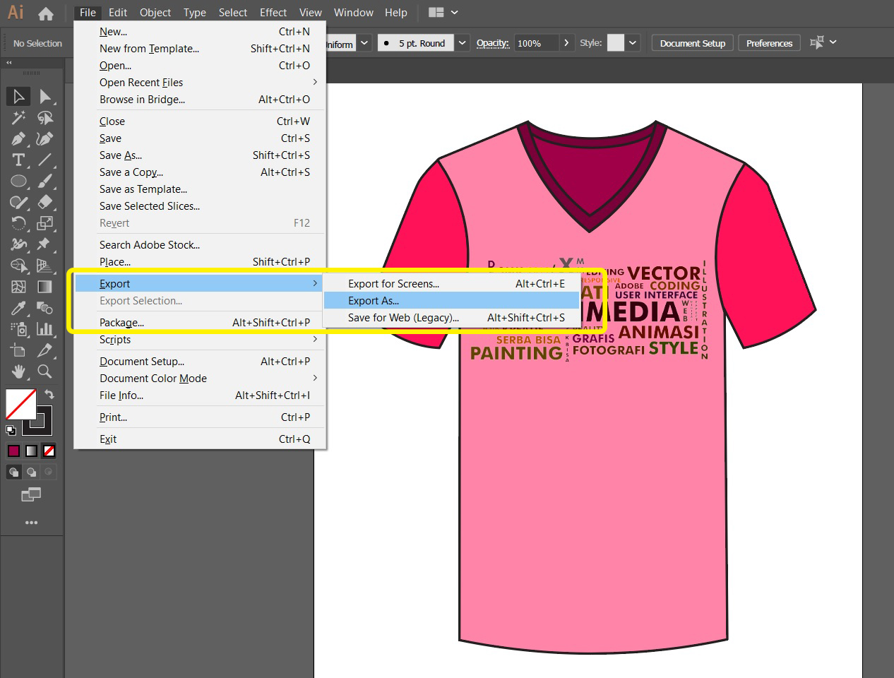CARA MEMBUAT DESAIN KAOS MENGGUNAKAN ADOBE ILLUSTRATOR CC 2019
