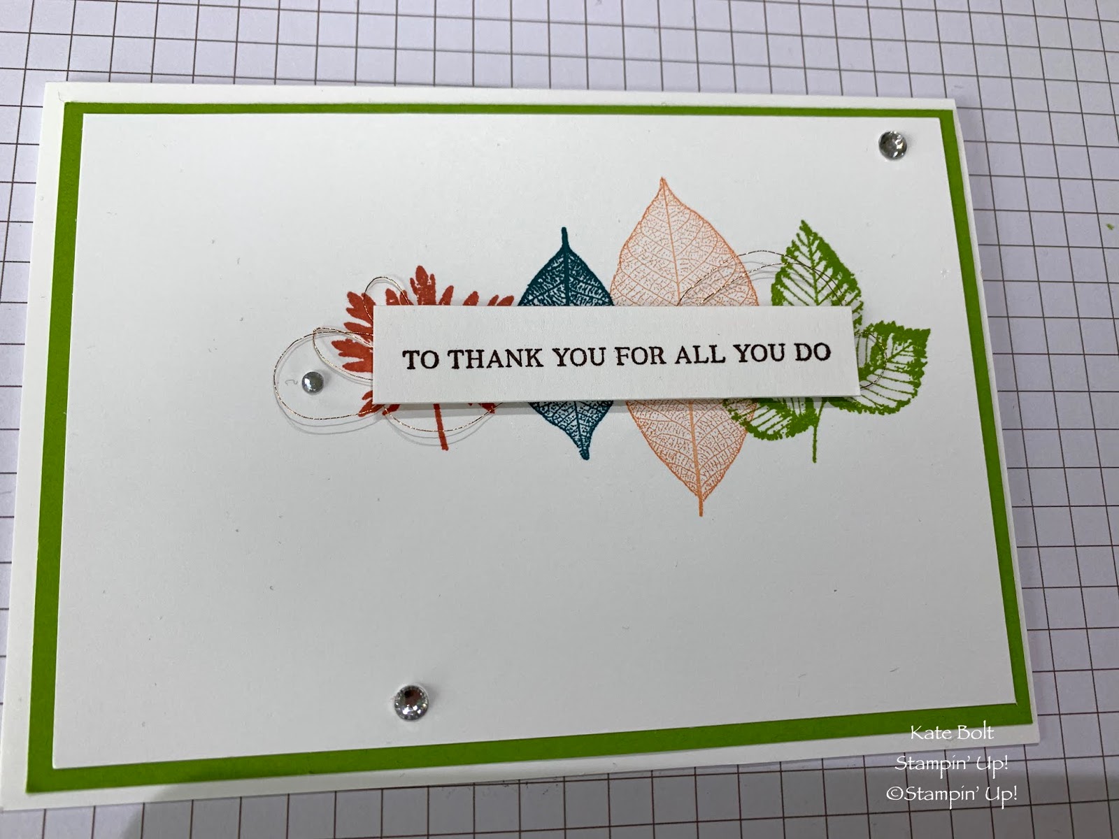 Hand made thank you card using the Rooted In Nature stamp set from Stampin Up for Coffee and Cards.