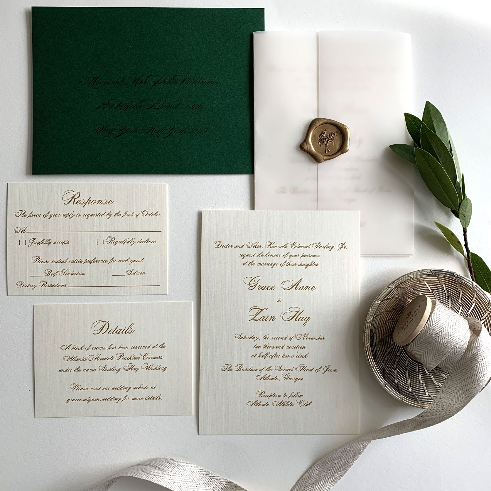 Calligraphy wedding invitations with handwritten fine art style lettering Blush Paperie: Gold Calligraphy Wedding Invitations