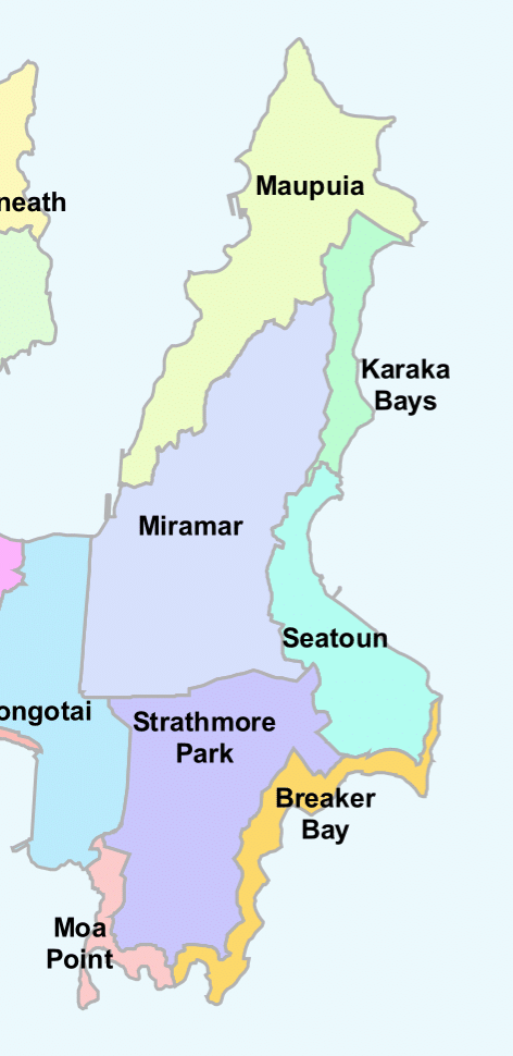 Suburb map of Miramar Peninsula (Wellington, NZ)