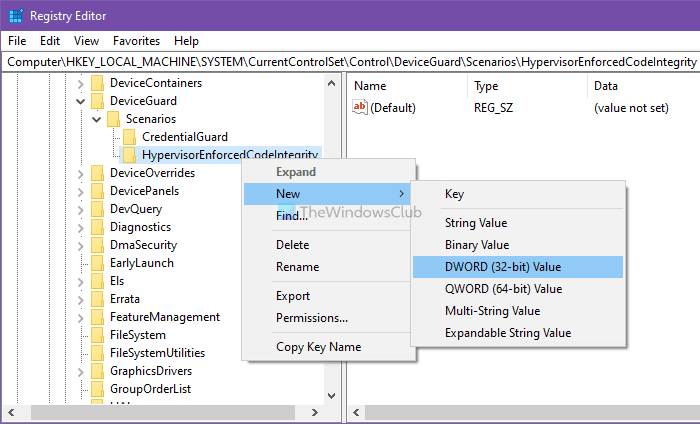 Habilite para deshabilitar la integridad de la memoria del aislamiento del núcleo usando el Editor del Registro