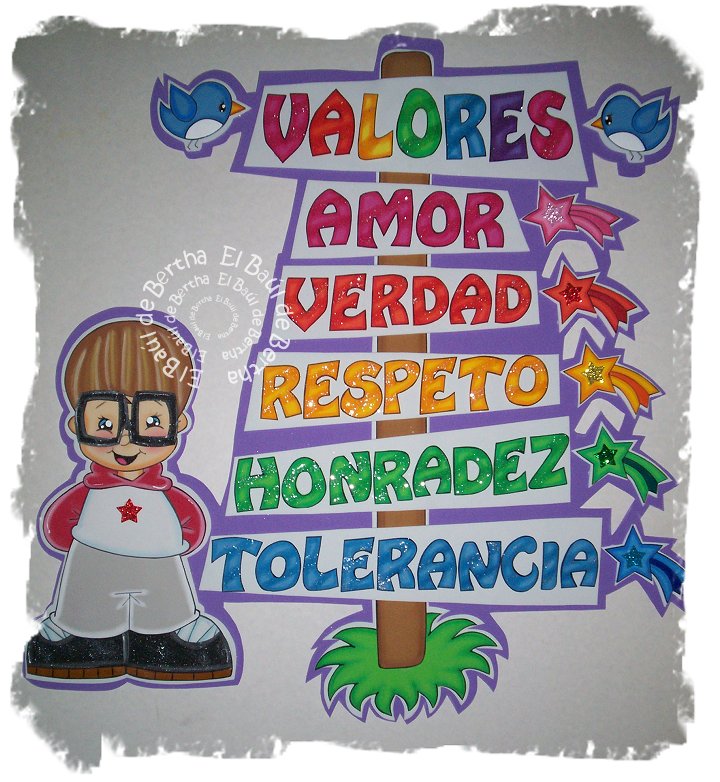 Letrero Escolar Valores con Niño en Foamy