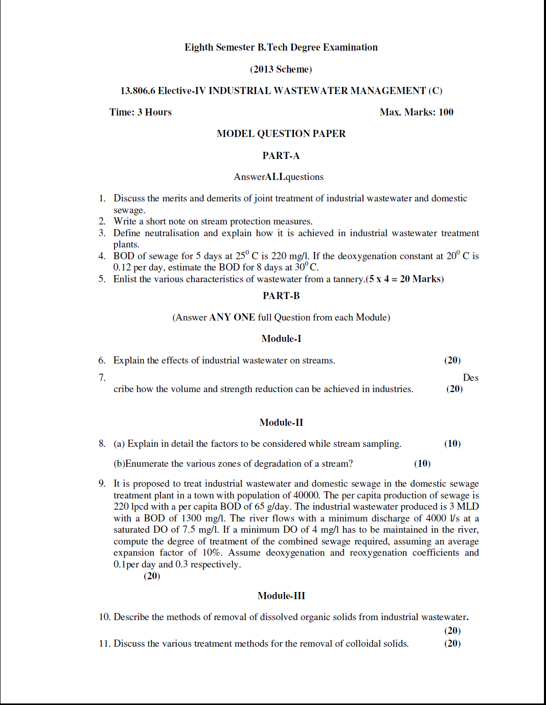 Kerala University B.Tech Industrial Wastewater Management (C) 2016