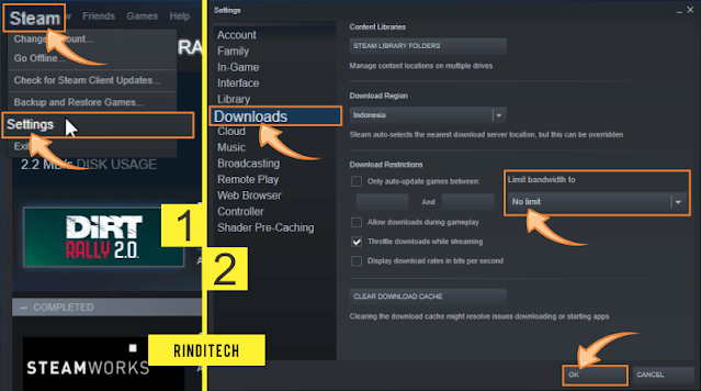 Cara membatasi kecepatan download di steam game