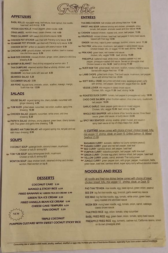 Newnan Restaurant Menus and Phone Numbers Garlic Thai Cuisine