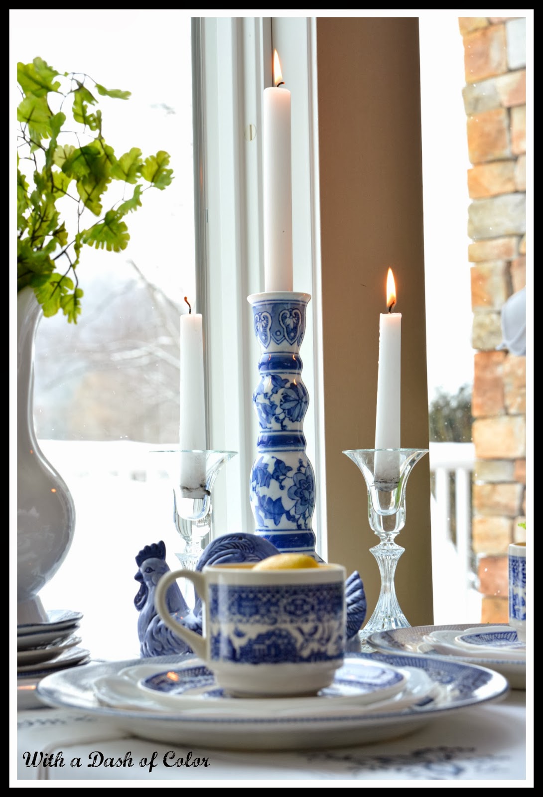 With a Dash of Color Blue Willow Tablescape