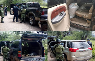 Asegura PESP Y Guardia Nacional tres camiones con equipo táctico y narcótico en Sonora