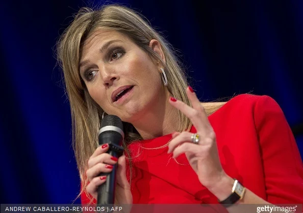 Queen Maxima of the Netherlands speaks during a meeting for 'Universal Financial Access 2020' at the IMF/WB Spring Meetings in Washington, DC 