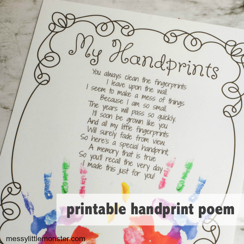 Handprint Poem Printable Messy Little Monster Handprint Poem Printable Messy Little Monster