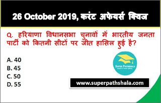 Daily Current Affairs Quiz 26 October 2019 in Hindi Daily Current Affairs Quiz 26 October 2019 in Hindi