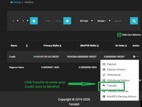 A guide to transferring credit coin to MiniPoS