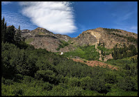 Left Mountain is one of the Twin Peaks. The right mountain has a river that runs down the opposite side called North Fork River. Left Mountain is one of the Twin Peaks. The right mountain has a river that runs down the opposite side called North Fork River.