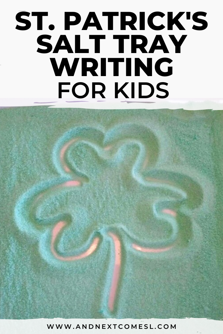 St. Patrick's Day salt tray writing activities for preschool and toddlers