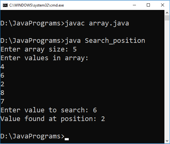 Java (Search Position In Array)