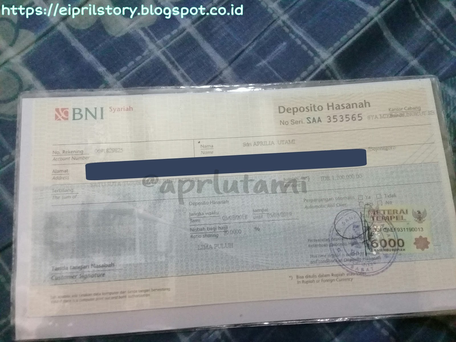 Eipril Story Pengalaman Membuka Deposito Bank Bni Syariah
