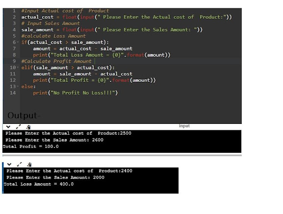 The python program allows the user to enter the Sales amount and Actual ...