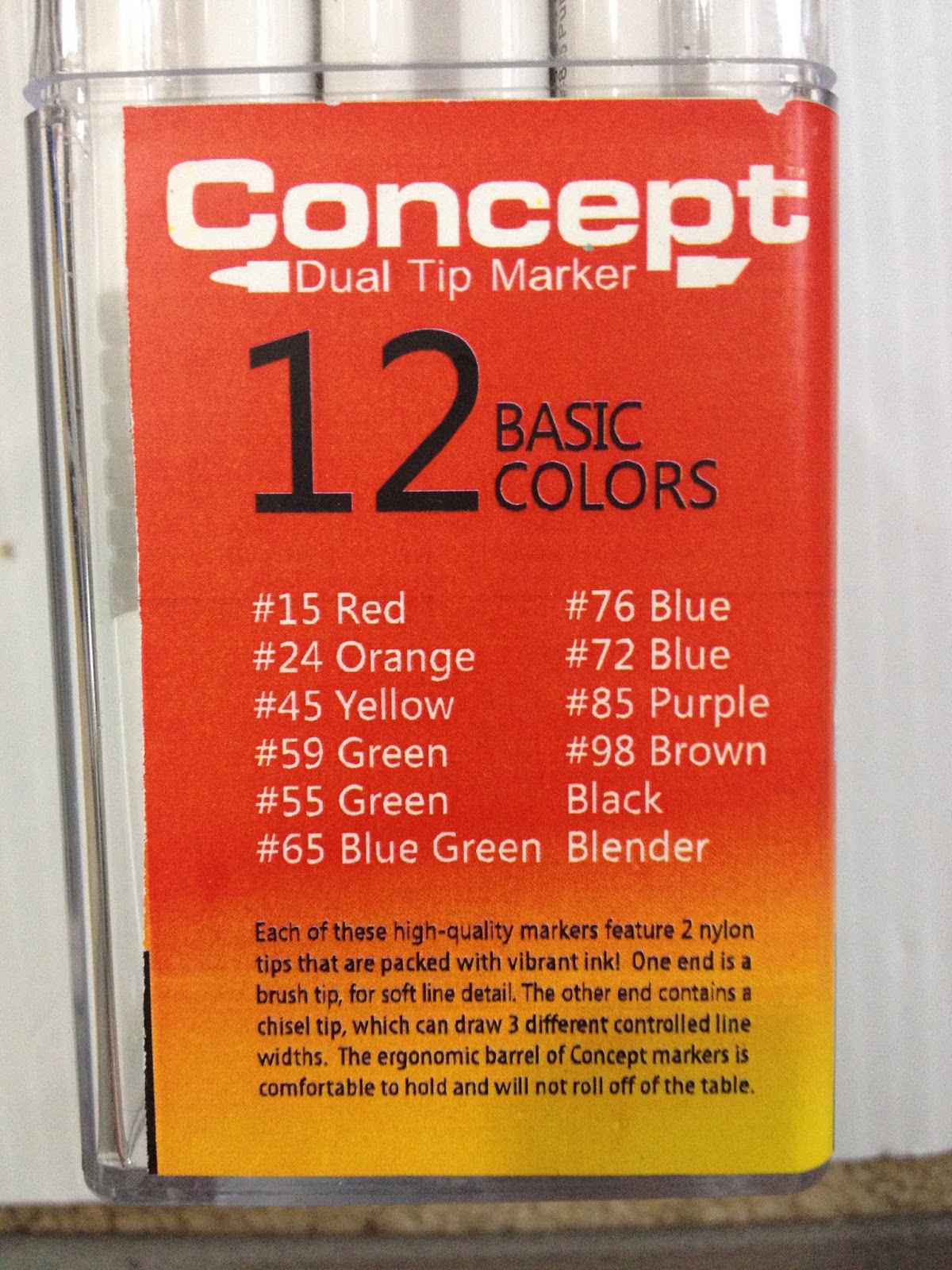 Concept Dual-Tip Marker 36 Color Set In Clear Case With Handle