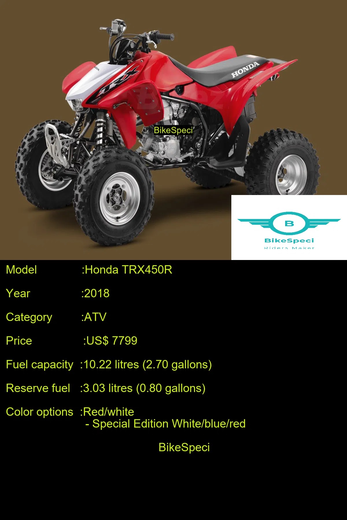 Honda TRX450R Price, Photos, Millage, Speed, Colours etc. BikeSpeci