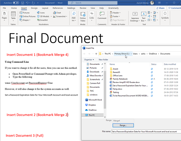 Insertar texto marcado solo en documento de Word