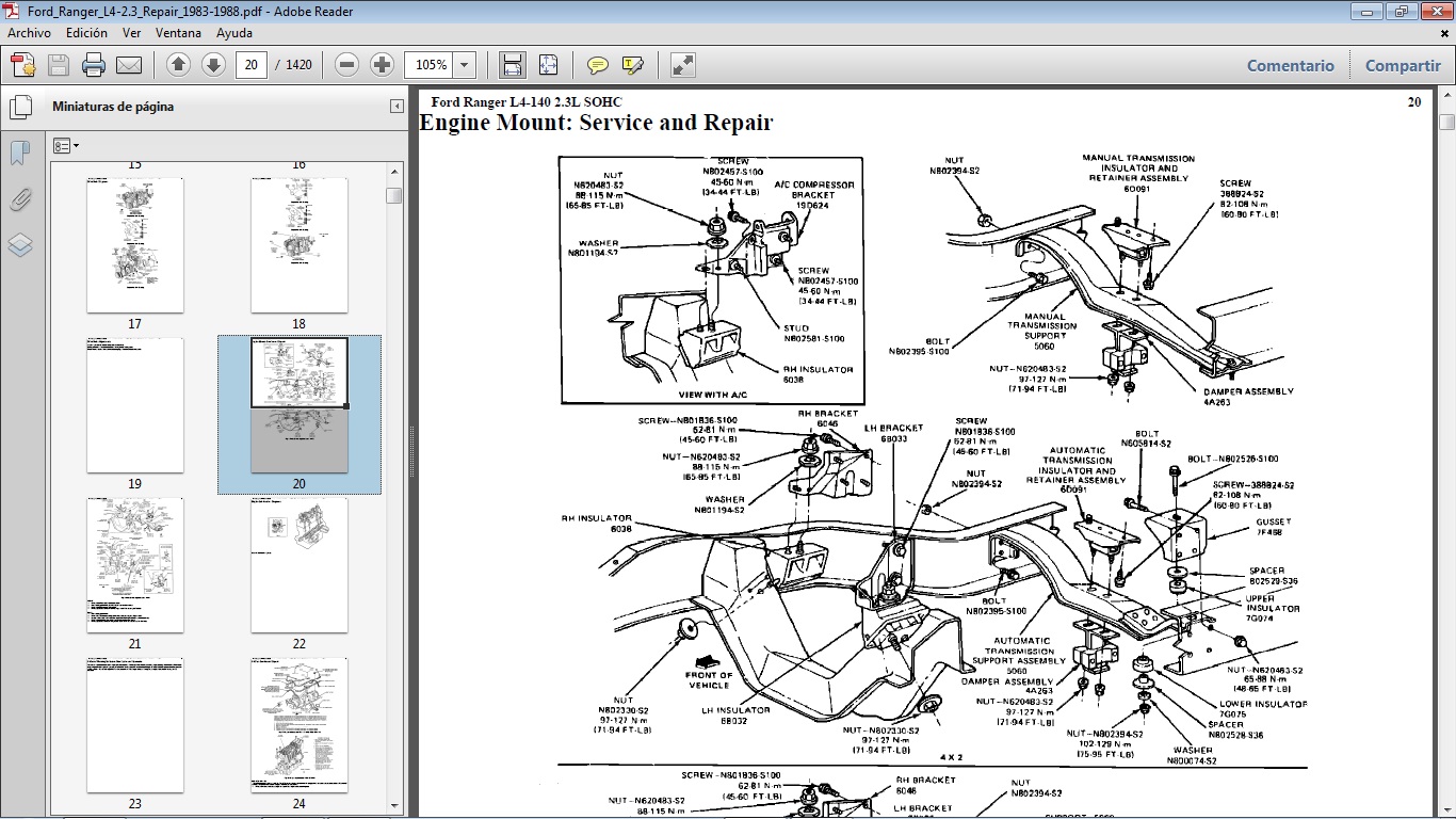 Manuales de Taller de FORD: FORD RANGER 1983-1988 con motor 4 cil. 2.3L