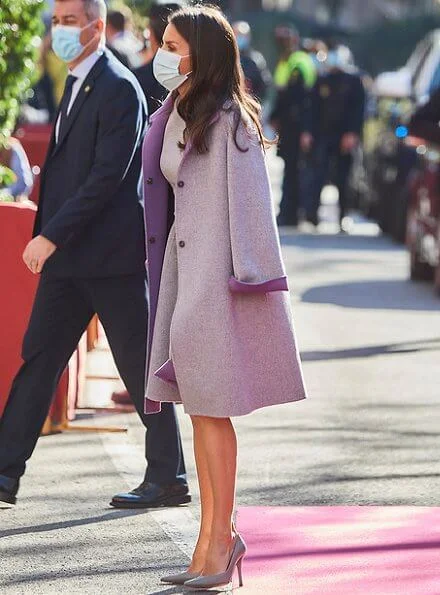 Queen Letizia of Spain wore a coat and dress from Carolina Herrera Fall 2016 collection