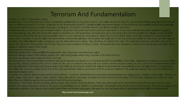  Composition, Essay, paragraph,Terrorism And Fundamentalism