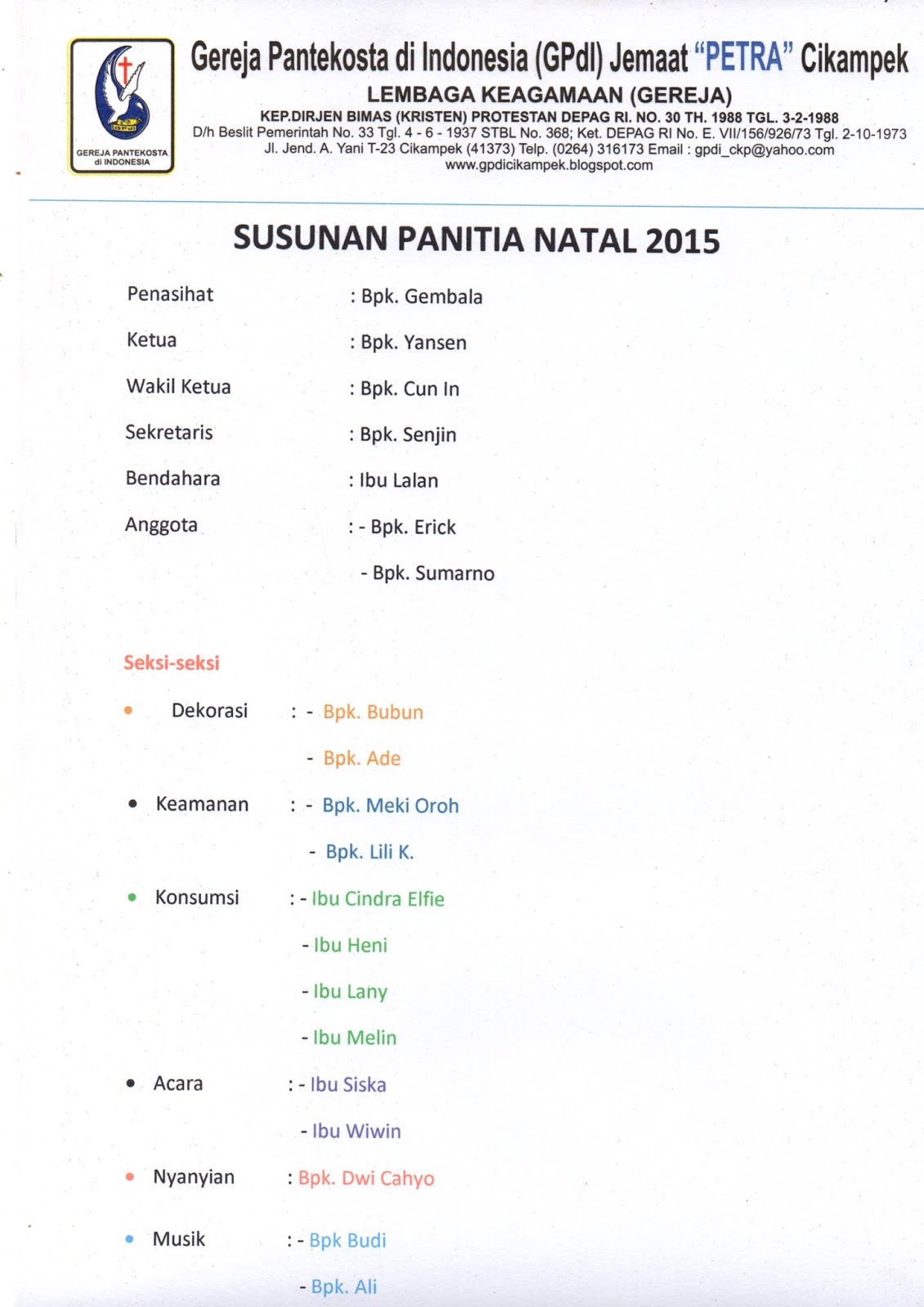 Susunan Panitia Natal