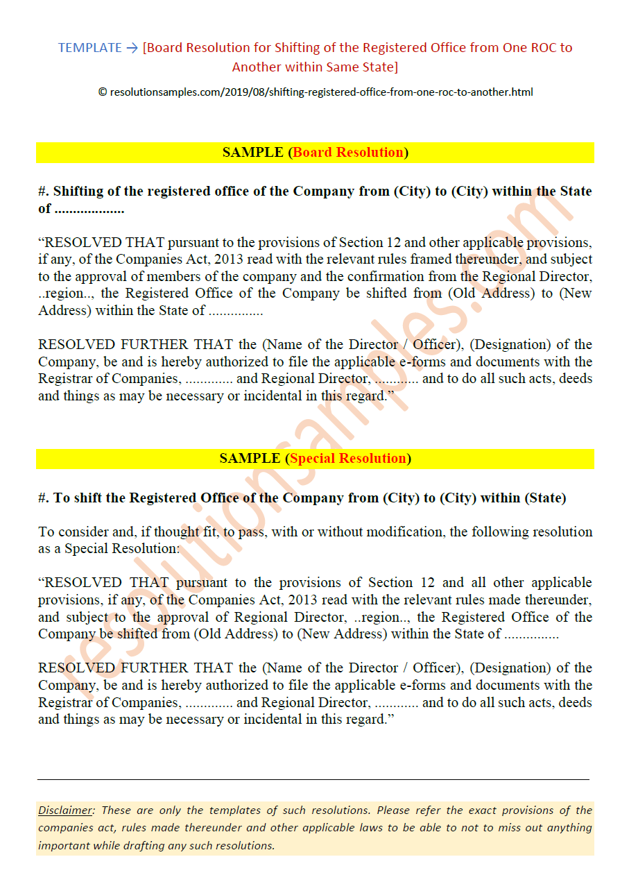 Resolution shift registered office one RoC to another same state