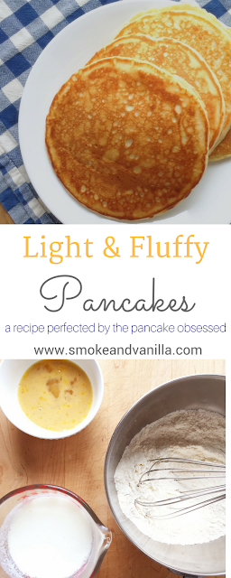 Light & Fluffy Pancake Recipe by www.smokeandvanilla.com - An easy recipe for fabulous pancakes made from scratch that doesn't require buttermilk. http://bit.ly/2nwhrsW