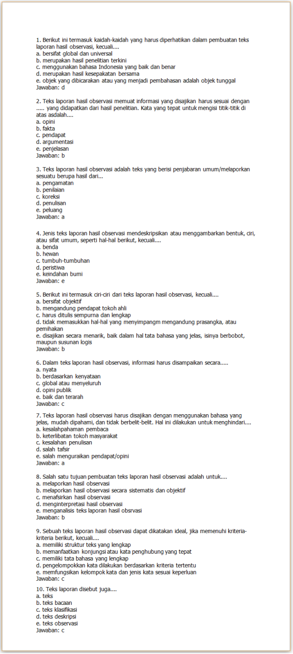 Contoh Soal Essay Teks Laporan Hasil Observasi Beserta Jawabannya Kumpulan Soal Pelajaran 3