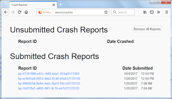 Отчеты о сбоях Firefox