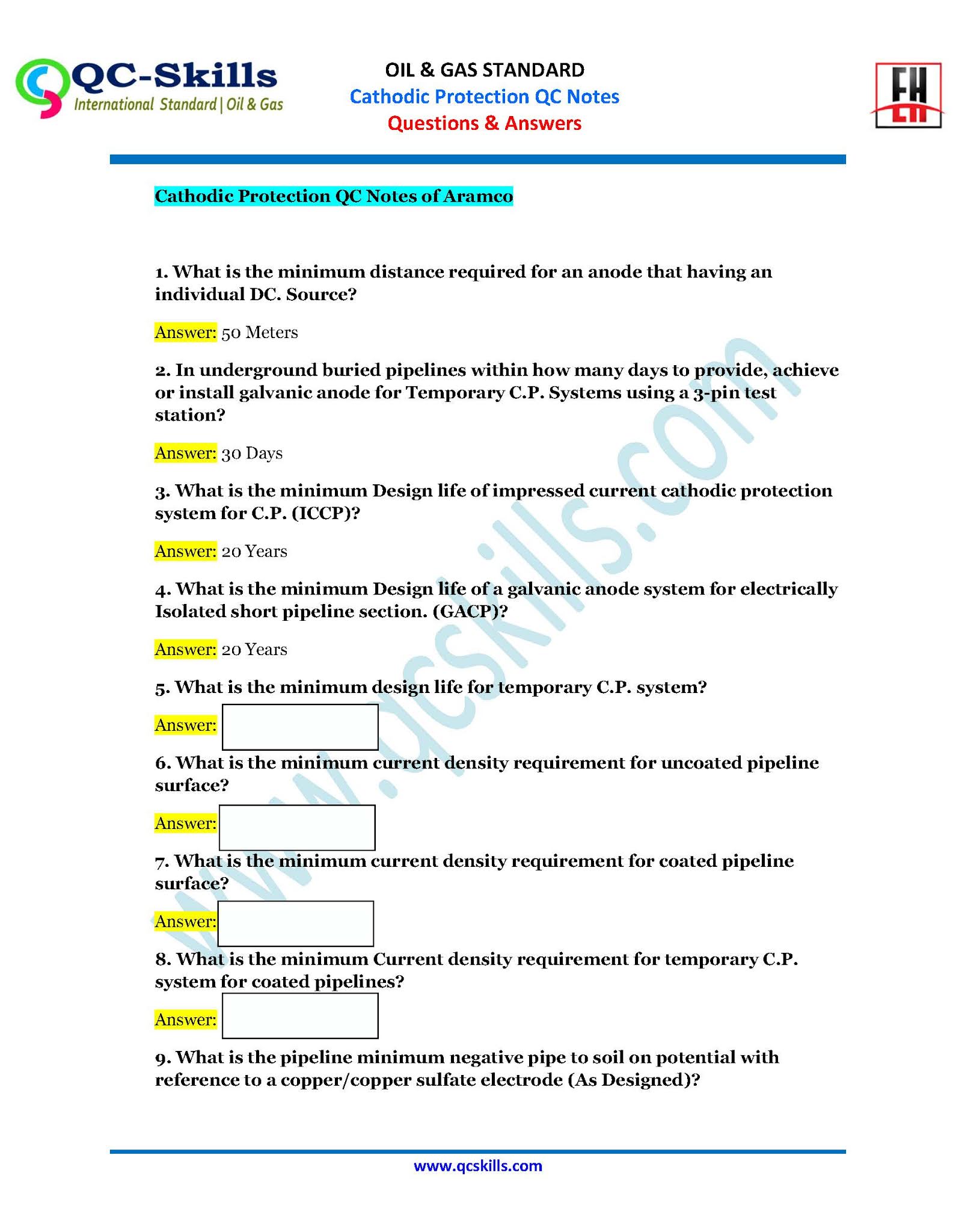 Cathodic Protection QC Notes & Interview Questions Answer of Saudi