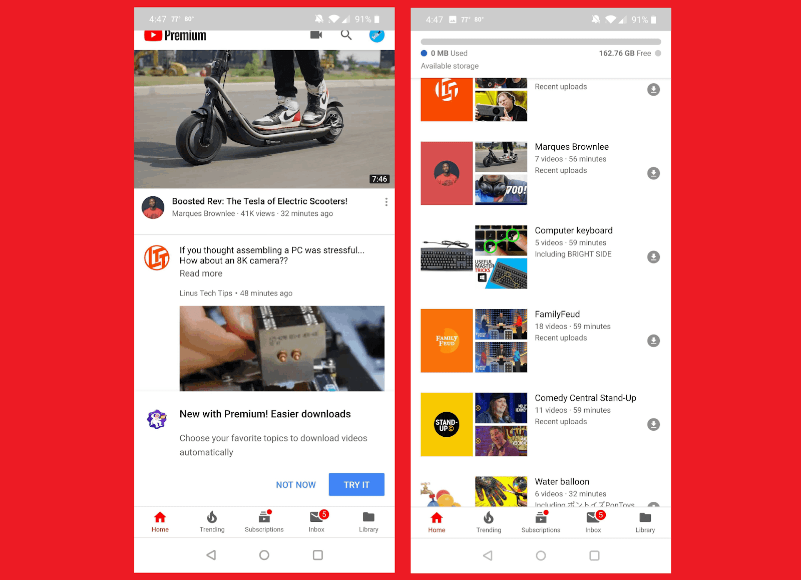 YouTube Premium lets users save recent channel and topic videos for offline viewing
