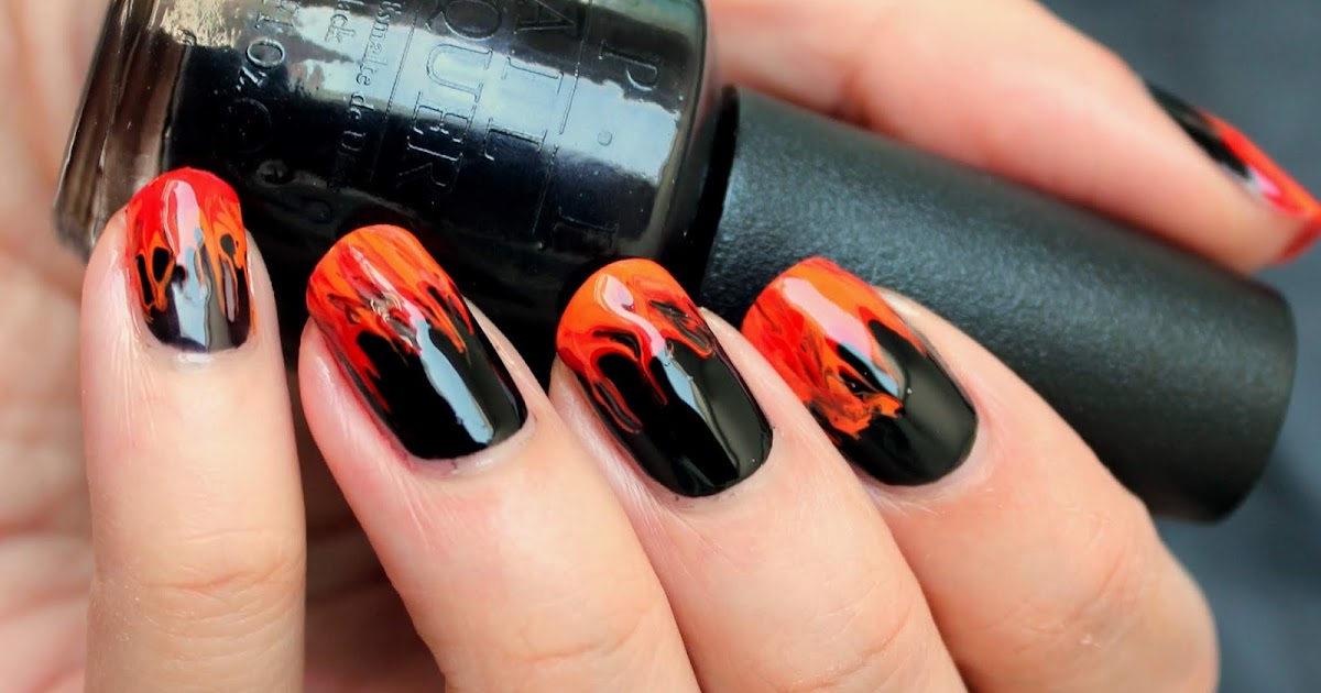 Red and Orange Fire Nail Design - wide 5