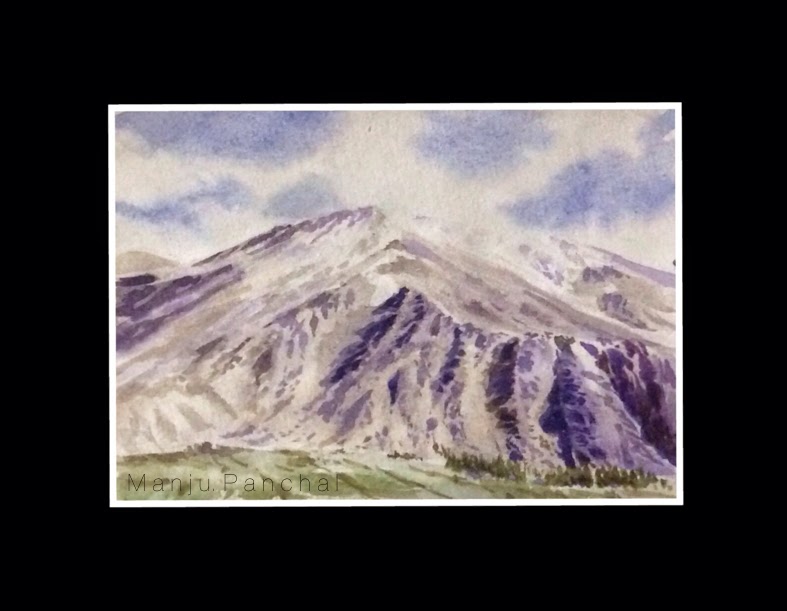 water colour painting of ladakh landscape by Manju Panchal